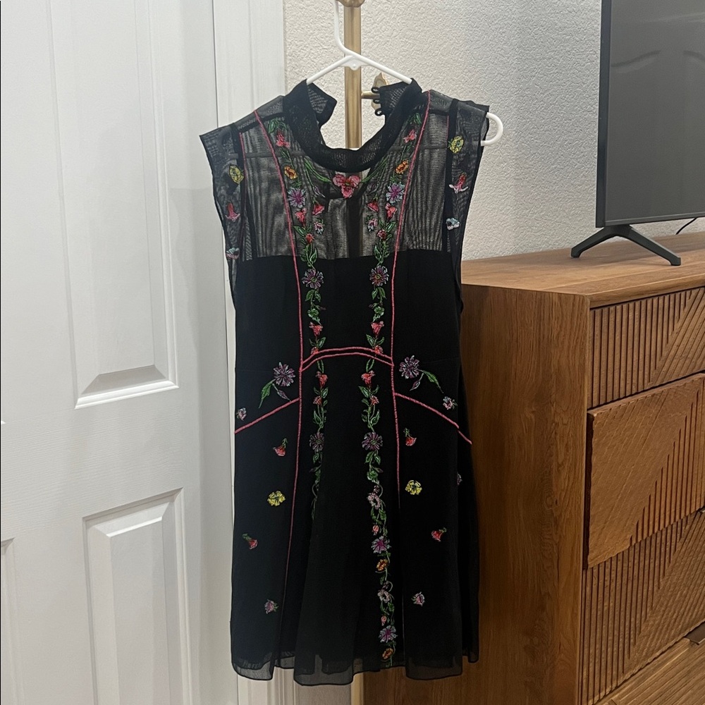 Free People Black Dress with Floral Embroidery